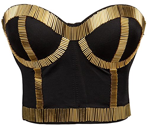 Alivila.Y Fashion Womens Sequins Punk Goth Bra Corset Top Party Crop Top 966-BlackGold-M