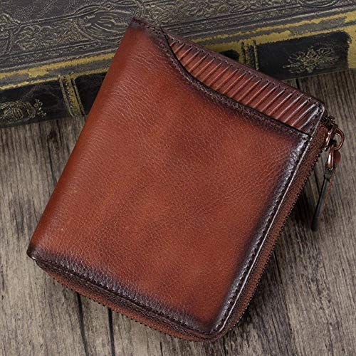 Preisvergleich Produktbild WZV Brieftasche Retro Herren handgefertigte Brieftasche Herren Brieftasche Kurze Brieftasche Herren Reißverschluss,Coffee