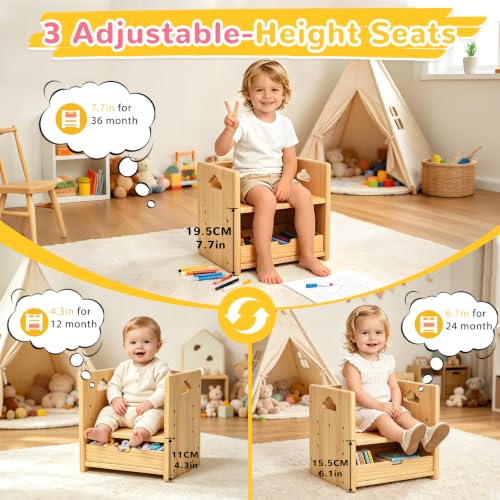 Image of Brobear Weaning Table and Chair Set for 3-Layer Adjustable, Storage Drawer | for Ages 1-3,Blackboard, Storage Hooks, Puzzle Storage Boards, Natural Wood,CPC Certification, for Dining, Painting, Reading