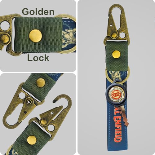 Image of SnapStrap RoyalRide Carabiner Keychain Compatible with Royal Enfield Strong Heavy-Duty Metal Clip with Fabric Key Ring Bike Accessory