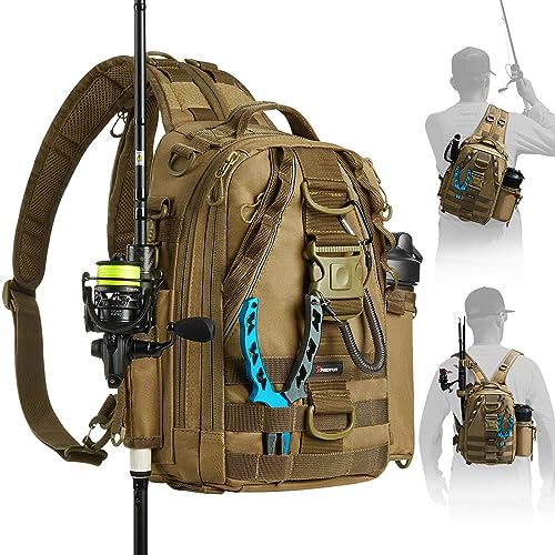 Piscifun Fishing Tackle Backpack with Rod & Gear Holder, Lightweight...