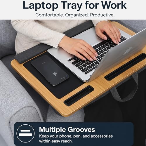 Image of Ant Esports Bravo LT300 Wooden Lap Desk with Cushion for Laptop up to 17 Inches, Portable Work from Home Laptop Table with Soft Wrist Pad, Bed Desk for Couch, Sofa, Study, Reading, Writing & Gaming