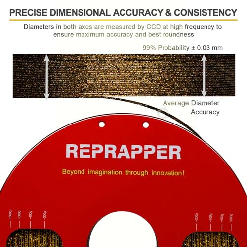 Image of RepRapper Glitter Gold PLA 1, Galaxy Gold 3D Printer Filament 1kg (2.2lbs, Dimensional Accuracy + /- 0.02mm, Fits Most FDM Printers for Metallic Prints
