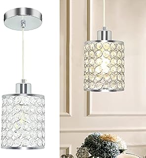 Depuley Modern Crystal Pendant Lighting,Cylinder Chandelier Light Shades Ceiling Cord Adjustable, Chrome Finished Hanging Light Fixture for Kitchen Dinning Room Bedroom Foyer Hallway Bathroom