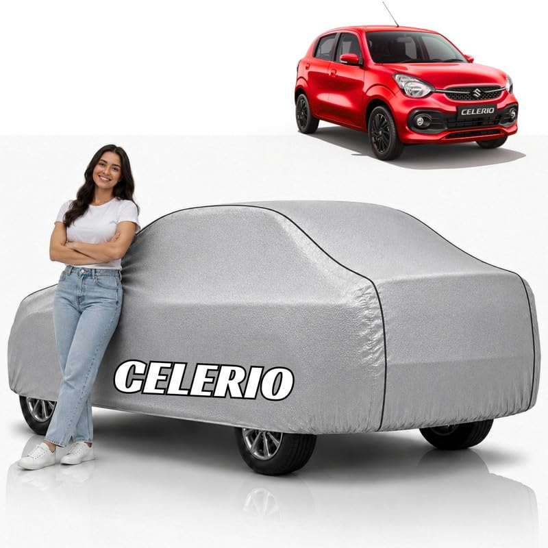 Image of Mind-Blowing 2026 100% Waterproof Celerio Car Cover | Polyester Car Body Cover for Rain & Sun | UV Protection, Dustproof, Scratch Resistant, Windproof, Heat Resistant, Custom Fit (Silver)