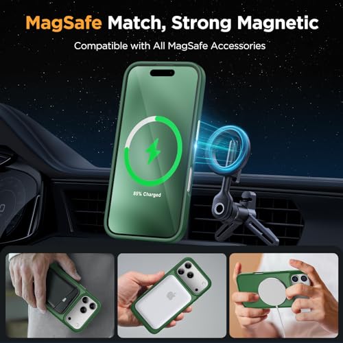 Image of Miracase Magnetic for iPhone 17 Pro Case 6.3 inch with Screen Protector, [Compatible with MagSafe] Military-Grade Protection, Anti-Fingerprint, Slim Thin Phone Case for 17 Pro Cover, Green