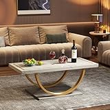 Tribesigns Modern White Gold Faux Marble Rectangle Coffee Table for Living Room, Engineered Wood with Faux Marble Veneer and Heavy Duty Metal Frame