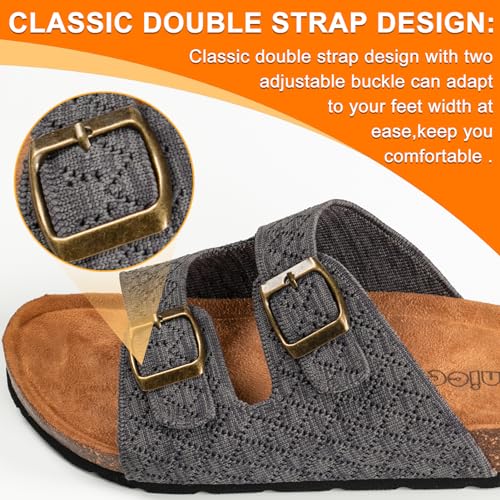 Image of Women's Comfy Arch Support Cork Footbed with Adjustable Unique Knitting Straps Slides Sandals, 9, Coal Grey