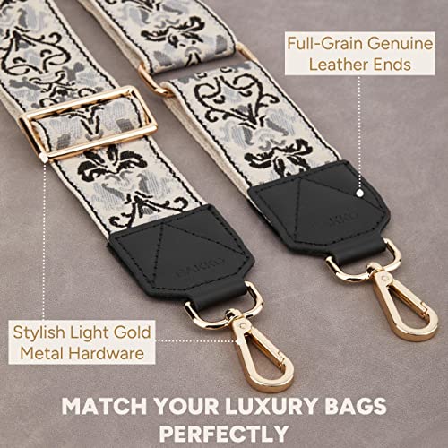 Image of BAKKO Crossbody Strap Top Grain Leather Ends Gold Metal Hardware 2 inch Wide Shoulder Strap Replacement fits Handbags Purses Messenger Duffel Bags Gold Metal Hardware Adjustable Length from 36 inch-57 inch