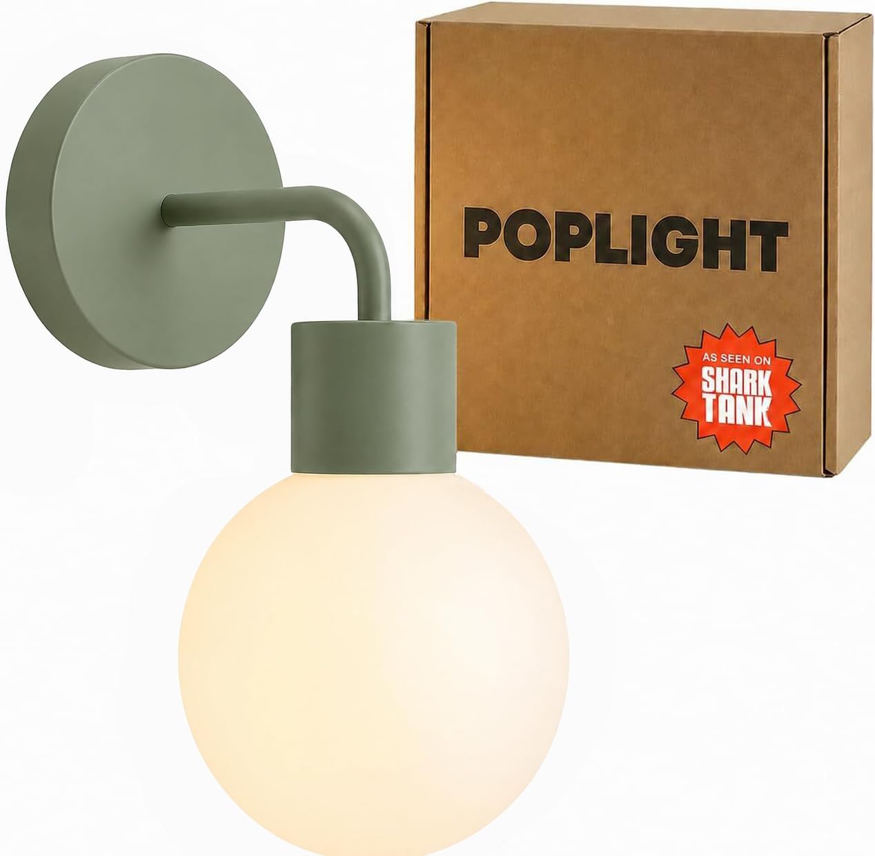 Poplight Wireless Wall Sconce, Rechargeable Dimmable LED App, Sage Green