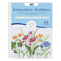 HKC Stickvlies Wasserlöslich Selbstklebend, 6PCS A4 (29.7x21cm) Bedruckbare Stickereipapier für Drucken oder Zeichnen von Mustern, Wasserlösliches Stickvlies für Hand- und Maschinenstickerei