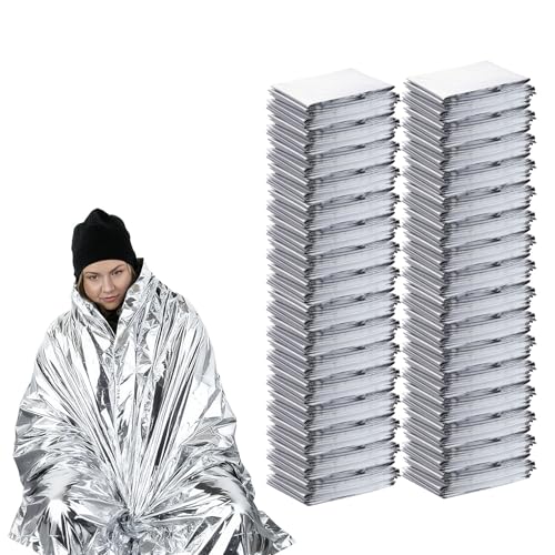 100PCS Emergency Blankets Foil Mylar Thermal Individually Wrapped, Waterproof Survival Blanket for Camping, Outdoors, First Aid Kit Travel
