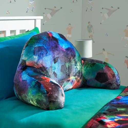 OHS Kids Cuddle Cushion For Gaming, Reading Pillow For Bed Soft Cosy Supportive Fleece Pillow with Arms Football Themed Design Back Support Cushion For Relaxing Comfy, Multi