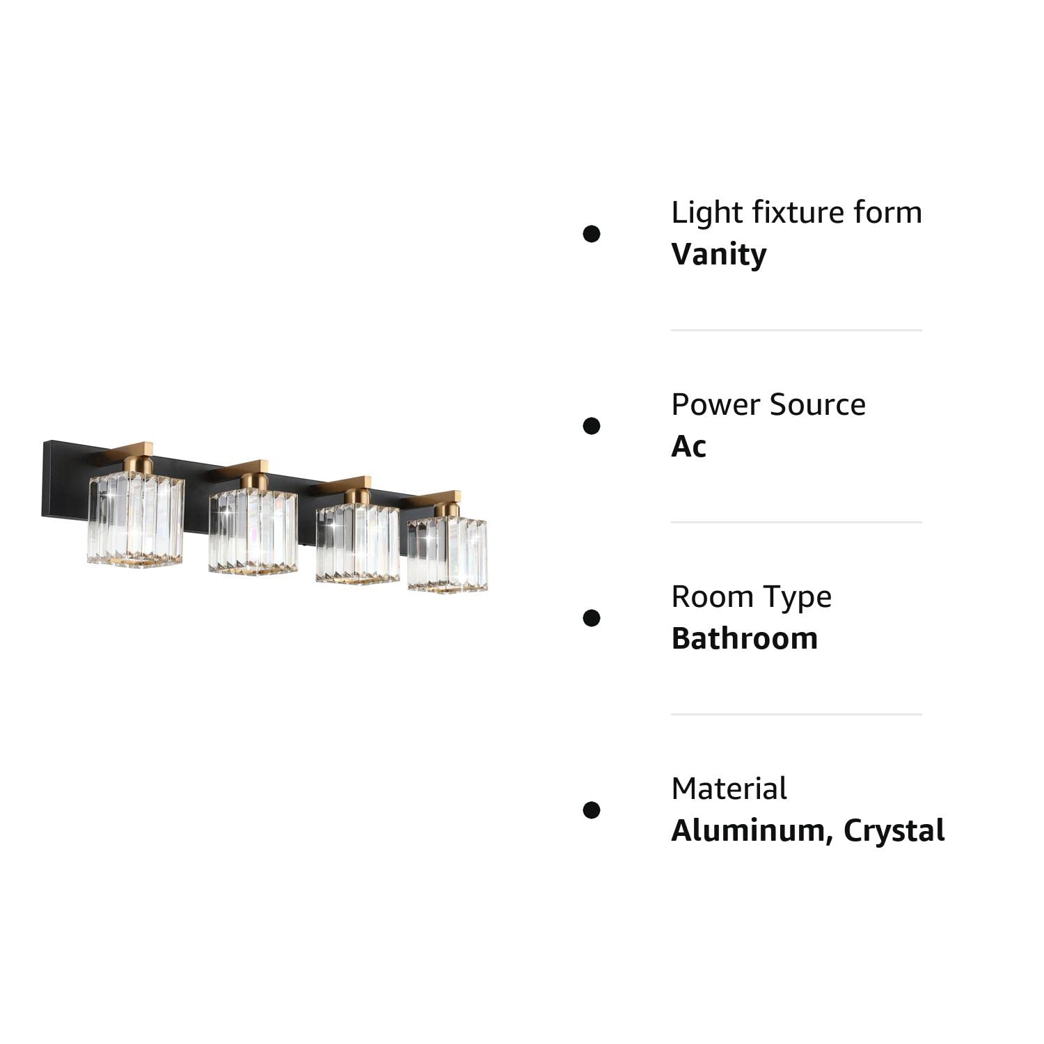 Aipsun Bathroom Vanity Light Fixtures Crystal Vanity Light for Bathroom 4 Light Modern Bathroom Vanity Lighting (Exclude Bulb)