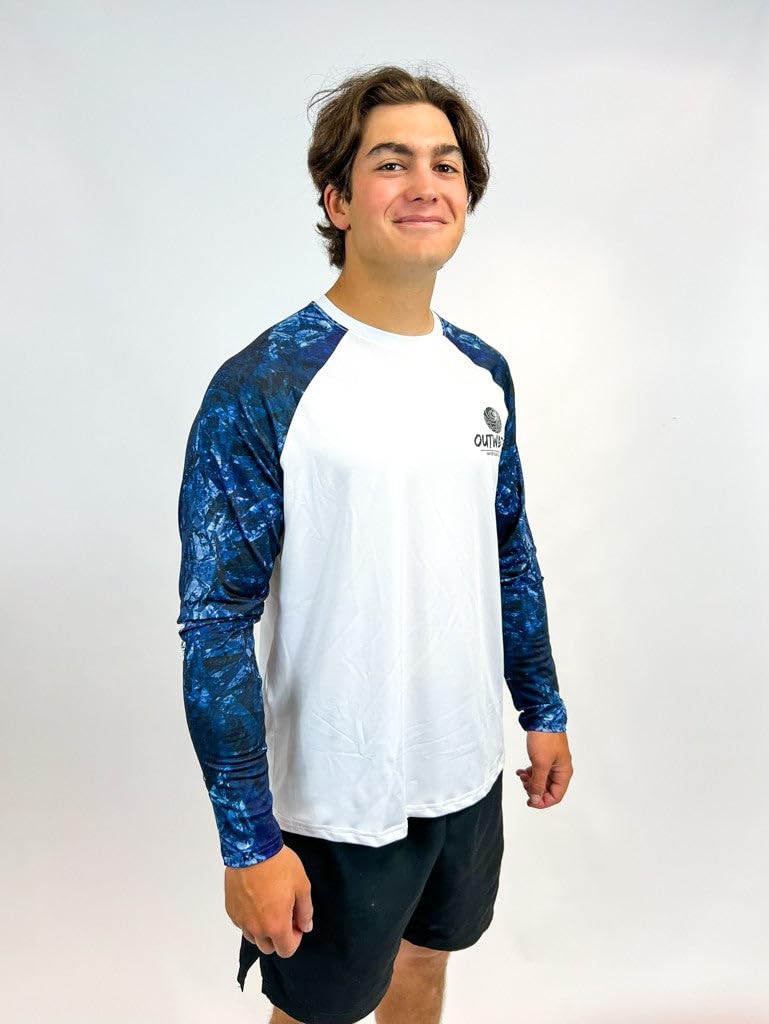 OUTWATER Camp One Dark Blue – Maglietta da pesca da uomo protezione solare UV a maniche lunghe UPF50+ | Pesca, Barca, Outdoor