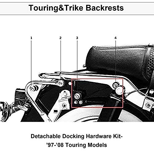 AUFER Detachable Backrest Sissy Bar Upright Passenger Backrest w/Pad Fit For Touring Road King Street Glide FLHR FLHX FLHT FLTR 1997-2008 (Chrome)