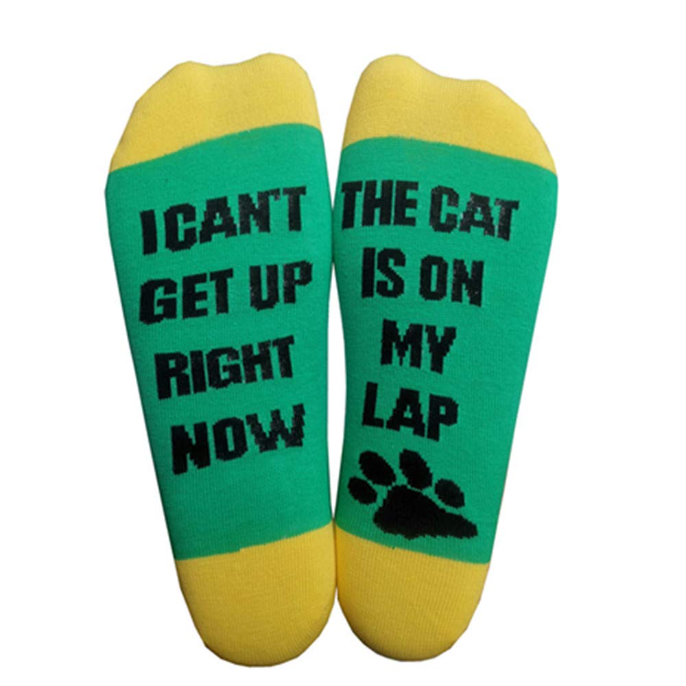 HHSOCKS Gift Funny Socks Cat Print Socks Saying I Can't Get Up Right Now The Cat is On my Lap Socks