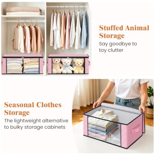 Image of Fab totes 35L Closet Organizers and Storage, Foldable Under Bed Storage Containers, Storage bags for Organizing Bedroom, Closet, Clothing,Organization with Handle (3 Pack,Pink)