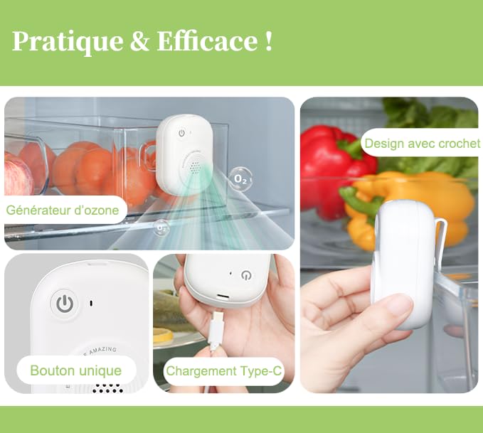 Mini Désodorisant Frigo USB TRILINK M10 - Générateur D'Ozone Avec Affichage LED - Purificateur D'Air Anti-Odeurs