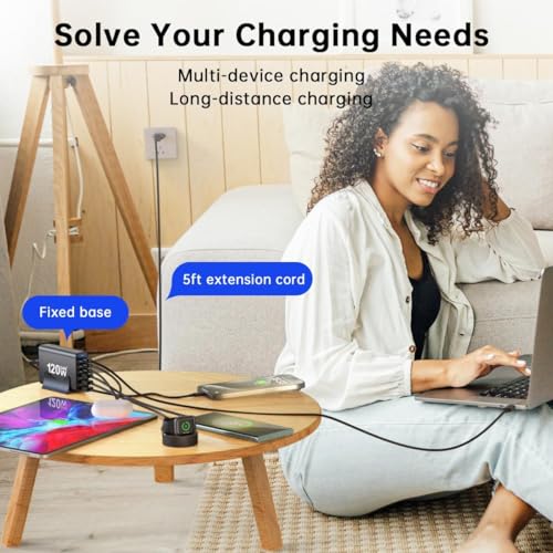 Image of Dawnrays 6-in-1 120W GaN Fast Charger - USB-C 2(20W) 1(65W) & 3 USB-A QC 18W Ports, PD 3.0, Compact Multiport Charging Station for MacBook, iPhone 16, Android, iPad, Laptop & More