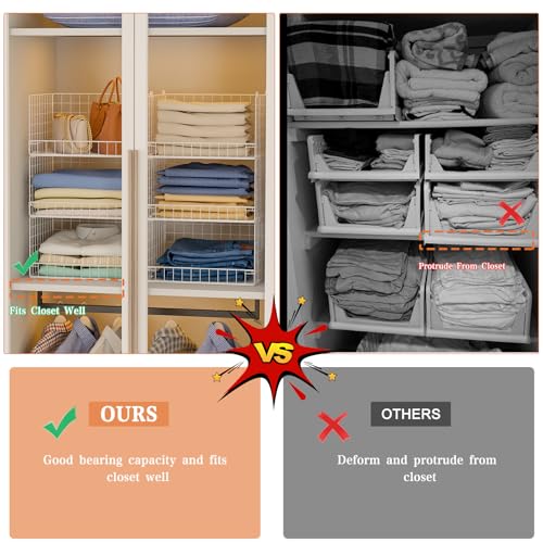 Yociyoga 6-Tier Stackable Closet Organizers and Storage Shelves, Closet Shelf Organizer Basket Bins, Foldable Sweater Storage for Clothes Organizer System, White(Patent Pending)