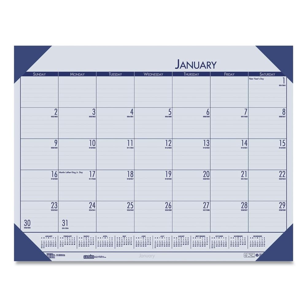 House of Doolittle EcoTones 18.5 in. x 13 in. 12-Month (Jan to Dec) 2026 Recycled Monthly Desk Pad Calendar - Ocean Blue/Black