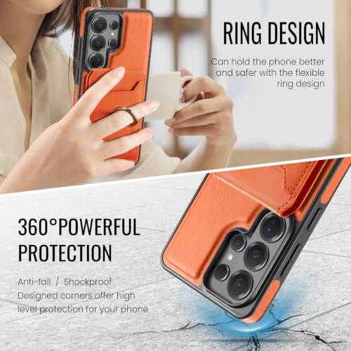 Étui portefeuille iPhone 16 Pro Max orange compatible charge Magsafe