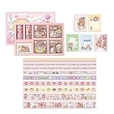 Girls DIY Paper Tape 185 Pcs Note Set,Toys for Ages 8-13,DIY Stationery Set, Thin Stickers and Little Daily Supplies Birthday Gifts for Girls Fun, Cute Art & Crafts Scrapbook Kits,Pink