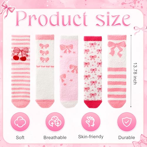 Image of Foaincore 5 Pairs Fuzzy Socks for Women Cozy Cute Winter Warm Fluffy Socks for Birthday Themed Party Gift