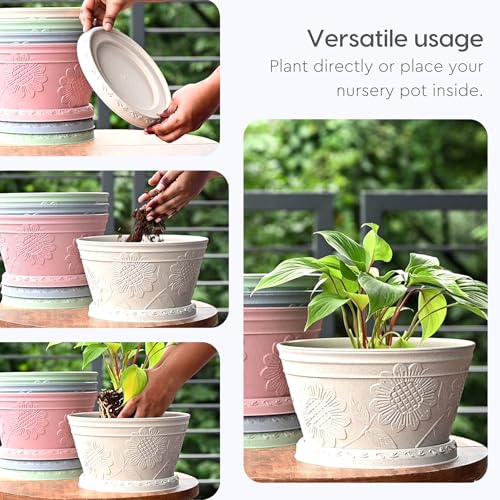 Image of Eha Earth Friendly Nile Planter 9.5 inch Planters for Home Decor| Bamboo Based Plant Pot | Pack of 6 | UV Protected Pot for Plant | Flower Pot for Living Room, for Outdoor and Indoor | Sand Castle
