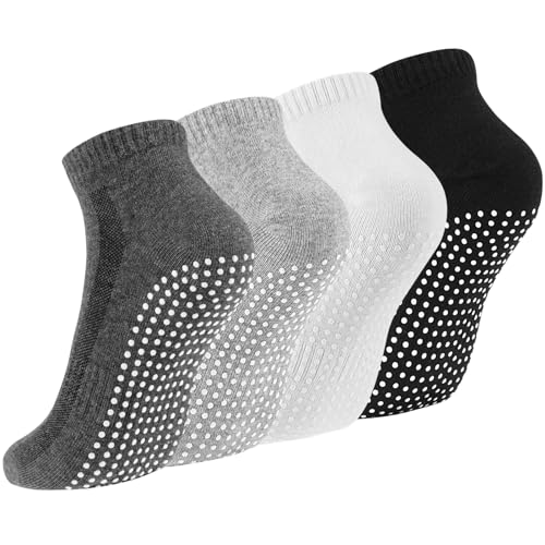 Newofview 4 Paar Stoppersocken für Damen Herren, Yoga Socken Antirutschsocken Rutschfeste Socken Grip Socken für Ballett, Pilates, Krankenhaus, Fitness (Baumwolle, Mehrfarbig B) Newofview 4 Paar Stoppersocken für Damen Herren, Yoga Socken Antirutschsocken Rutschfeste Socken Grip Socken für Ballett, Pilates, Krankenhaus, Fitness (Baumwolle, Mehrfarbig B)