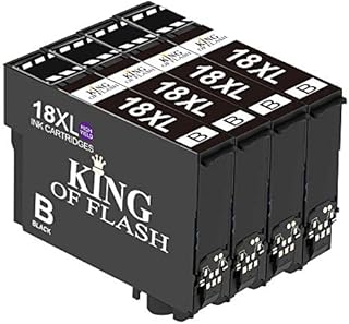 KING OF FLASH Replacement for Epson 18 18XL Black Ink Cartridges Compatible for Epson Expression Home XP-425 XP-422 XP-415 XP-412 XP-325 XP-322 XP-315 XP-312 XP-225 XP-215 XP-212 XP-405 (4 Black)