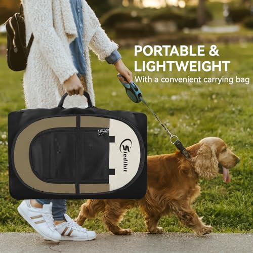 Image of Siedihit Dog Cat Playpen, Medium Puppy Pet Playpen, Dog Crate Tent Cage Indoor /Outdoor, Portable Pop Up Dogs Kennel Playpen with Carrying Case for Dogs /Cats /Rabbits (Khaki,Medium)