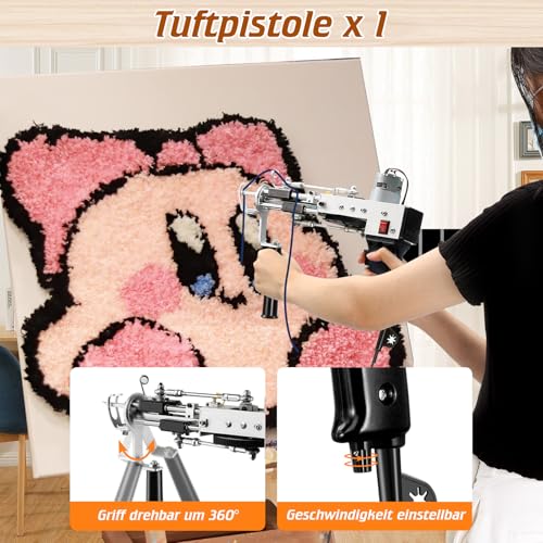 BESGEER 2024 Strickpistolen-Starterset für Teppiche mit Rahmen und Gartenschneider, Strickset, 2-in-1, komplettes Set mit Strickpistole, Schwarz