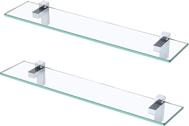 KES Bathroom Shelves 60CM Glass Shower Shelf Wall Mounted, 8MM Thick Tempered Glass with Polished Chrome Bracket 2 Pack, BGS3201S60-P2