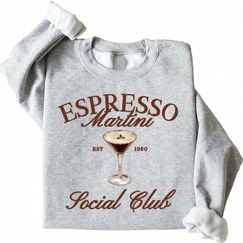 BROTHER TRUCKERS Espresso Martini Social Club Crewneck Sweatshirt (US Alpha Medium Regular Regular Grey)