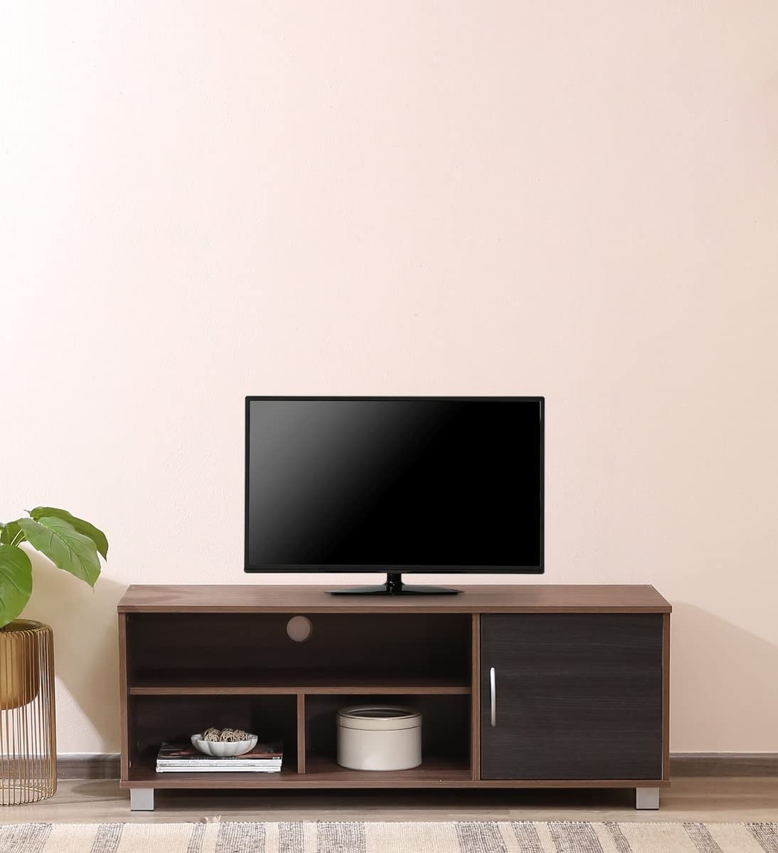 MAMTA DECORATION Engineered Wood TV Display Cabinet for Living Room TV Entertainment Unit with Storage Shelf for Home (Natural Walnut and Black Ash Finish)-image-3