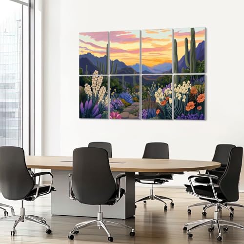 Paquete de 8 Paneles Acústicos Artísticos Absorbentes de Sonido con Diseño de Cactus Saguaro Colorido para Pared 48"x32" miniatura 7