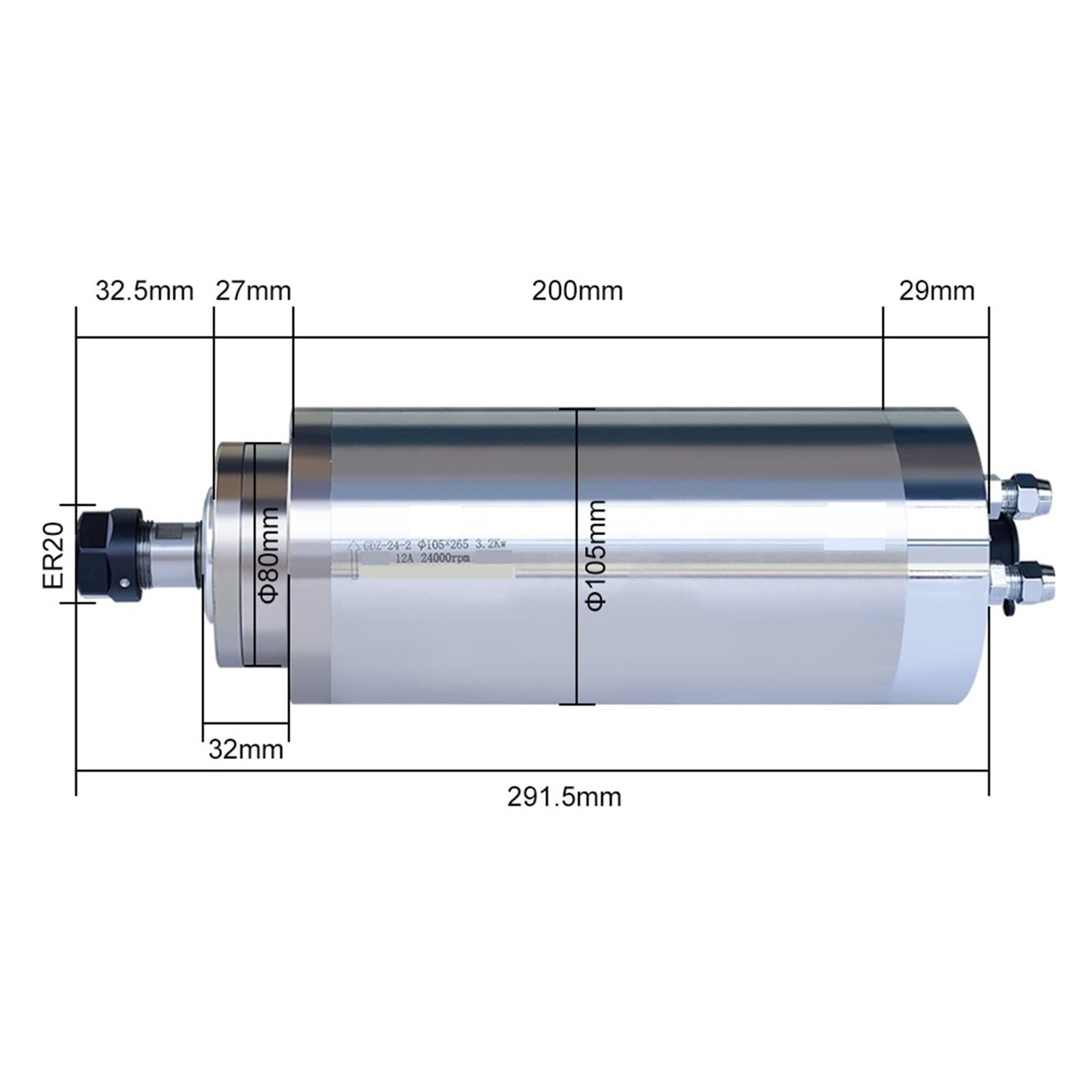 Herramienta De Motor Husillo HQD 3,2 KW, Pinza ER20 Refrigerada Por Agua, Diámetro 105mm, Rodamiento 4 Uds For Máquina Grabado Con Enrutador CNC Altamente Optimizado
