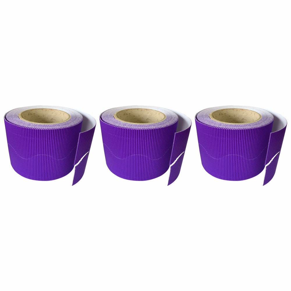 3 Ace Crafts (Pack of 3) Corrugated Display Borders Roll (Purple) size 57mm x 15m for School Classroom Decoration, Bulletin Boards and Crown Making, Scalloped Edge Border Roll Fade Resistant
