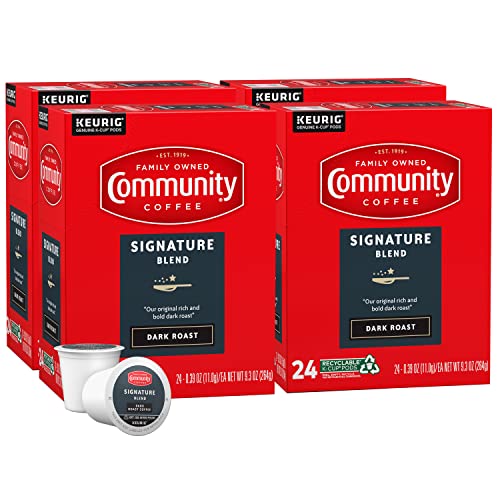Image of Community Coffee Signature Blend 96 Count Coffee Pods, Dark Roast, Compatible with Keurig 2.0 K-cup Brewers, 24 Count (Pack of 4)