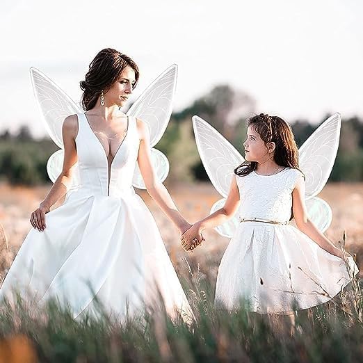 Miniatura 6 de KUTDEP Alas de hadas para disfraz, alas transparentes y brillantes, disfraz de hada de mariposa, Halloween, alas de ángel para niños, niñas y mujeres