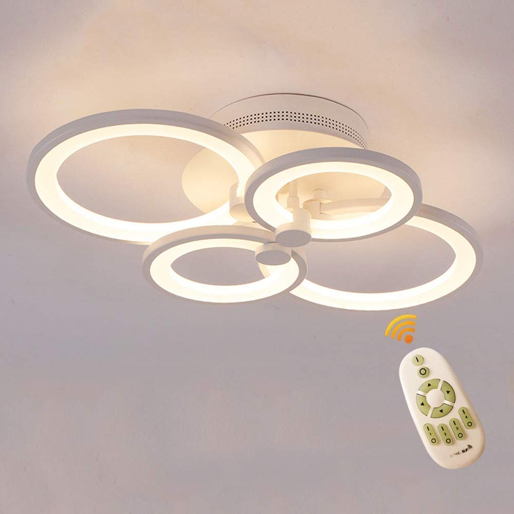 Modern Dimmable LED Ceiling Light Living Room Lamp With Remote Control Fashion Ceiling Lamp Minimalist Metal Acrylic ring Designer Ceiling Lamp Lighting Bedroom kitchen dining room Lights White 4-Ring