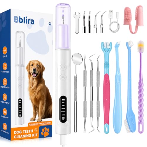 Bblira Dog Plaque Remover Pet Tartar Remover for Teeth with LED Light & 5 Speed Modes Dog Ultrasonic Tooth Cleaner Tooth Brushing Kit for Teeth Stains for Dogs and Cats Best Gift for Pet