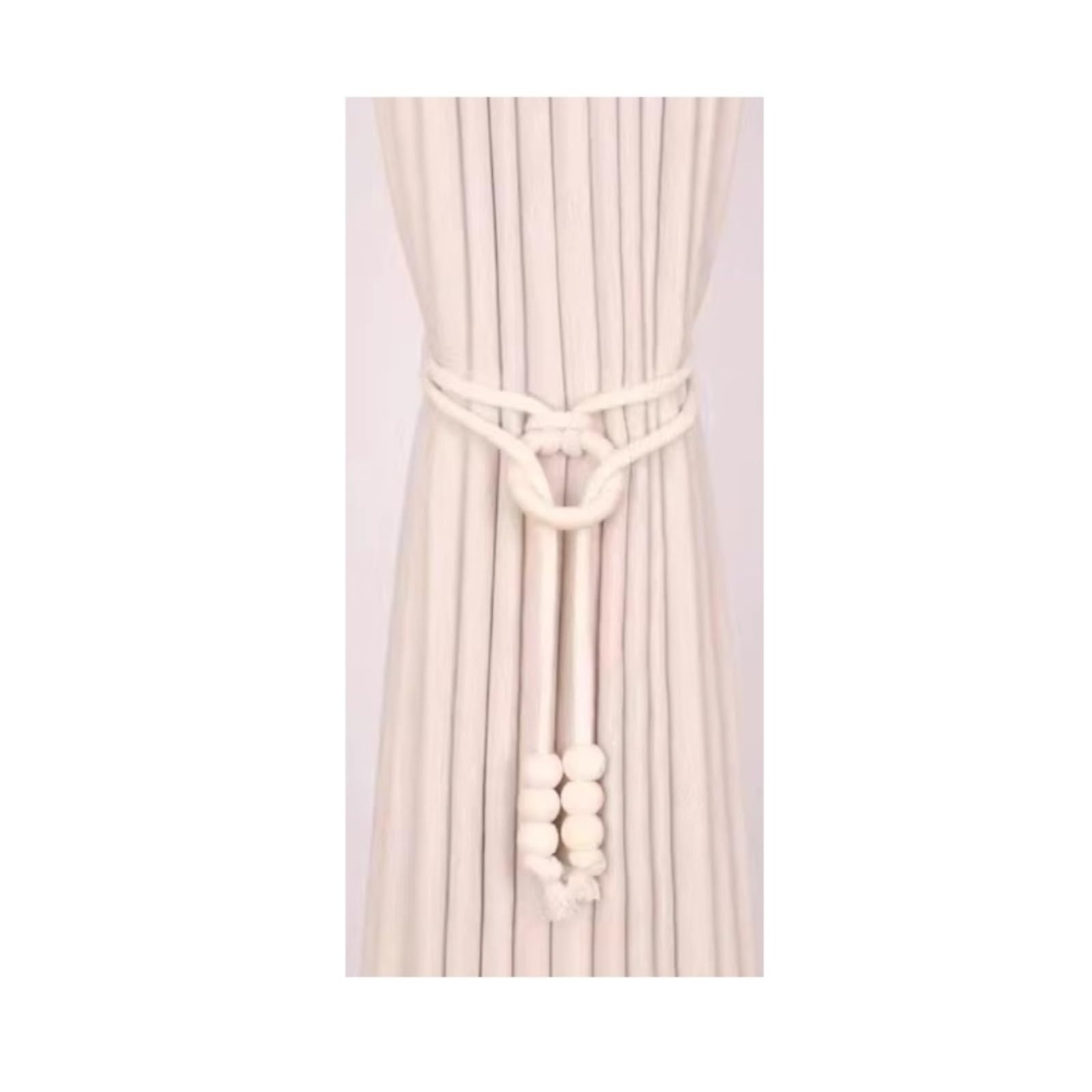 2Pcs Wooden Ring & Beads Cotton Rope Decorative Curtain Tiebacks/Knot Holdbacks