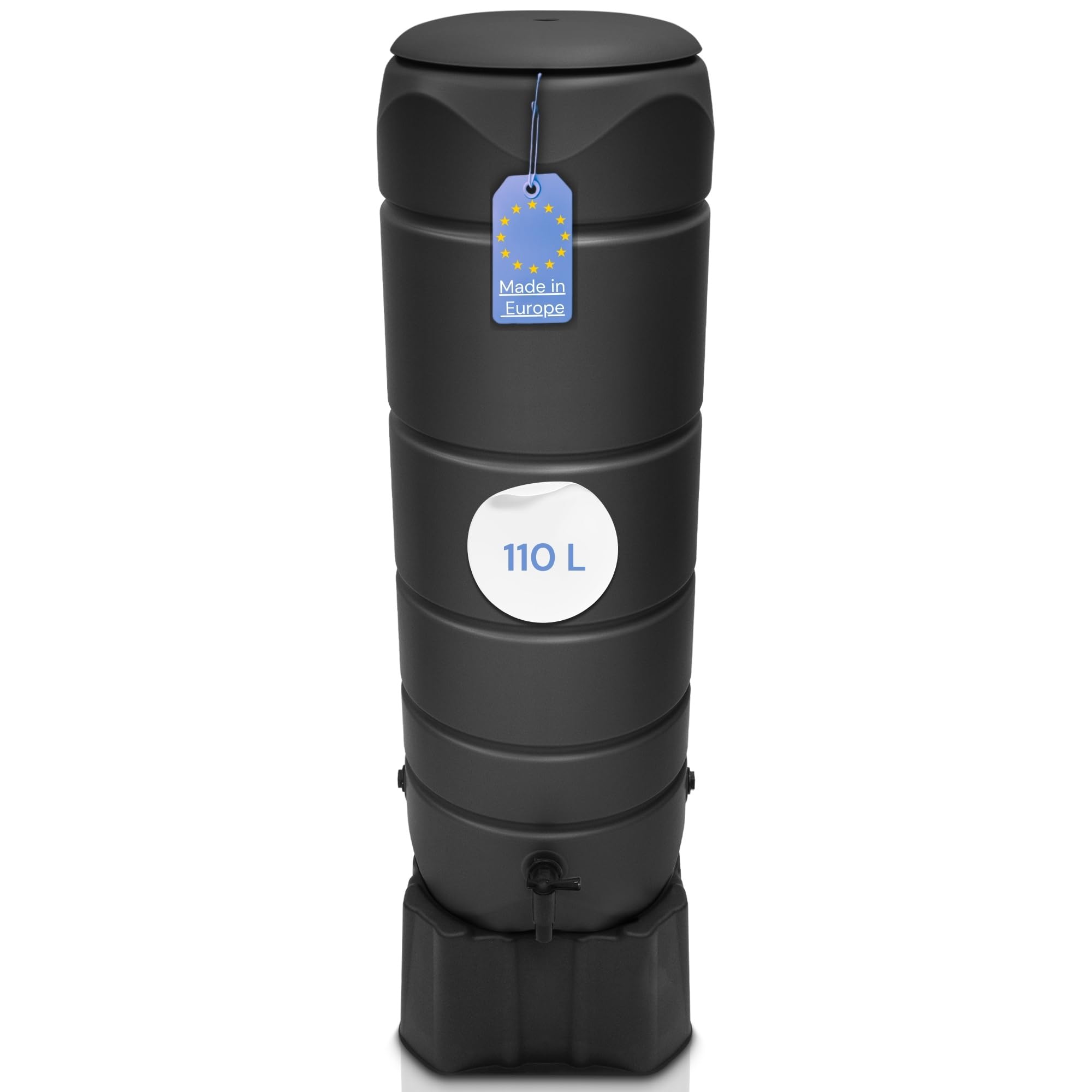 YourCasa Regentonne [CircleTower] 110L mit Standfuss, Deckel & Wasserhahn - Regenfass Frostsicher aus Kunststoff - Regenwassertonne - Regenwassertank Garten Wassertank Regensammler