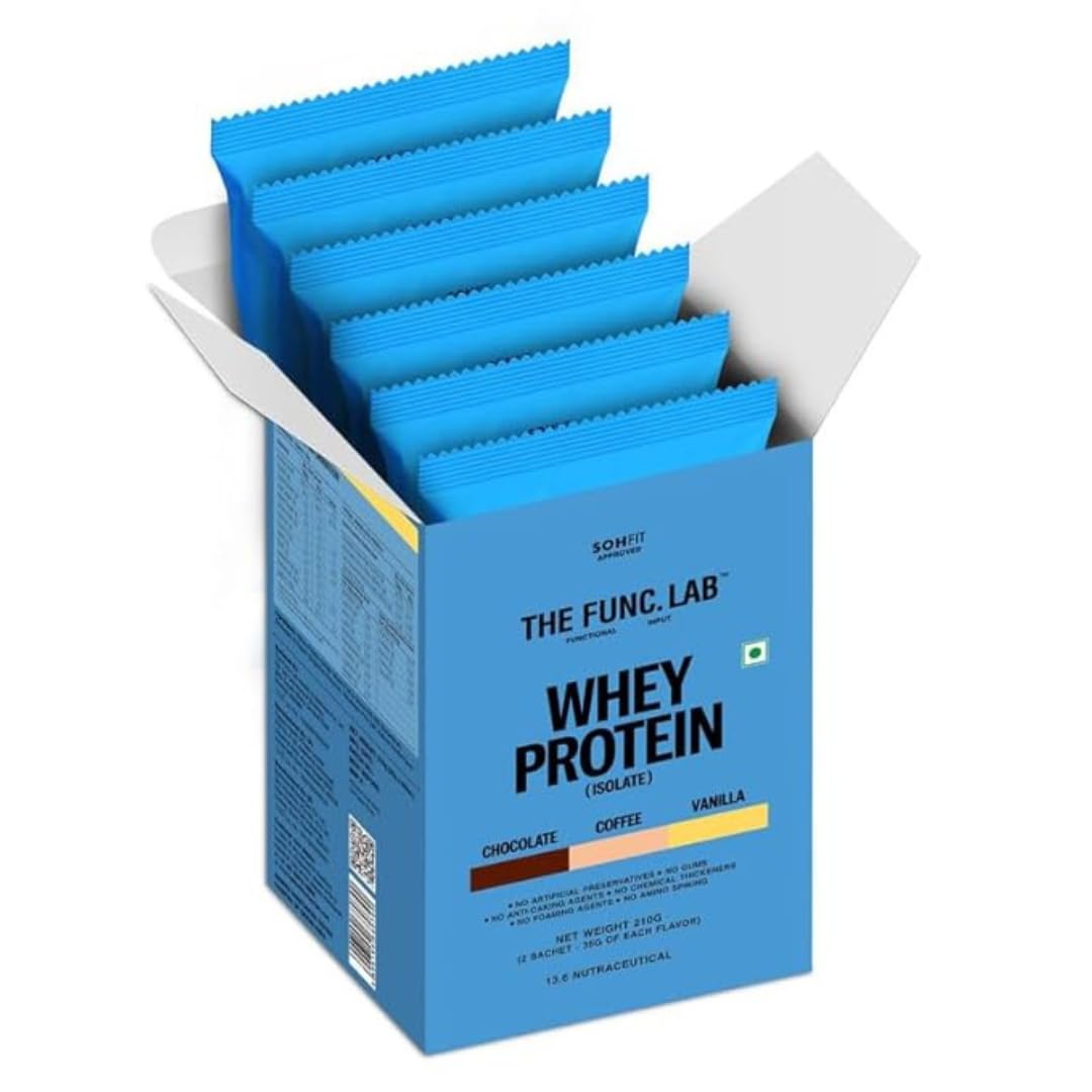 The Func. Lab Whey Protein Isolate - Assorted Flavour Travel Packs | 6 Sachets (35g each) | Grass‑Fed, 29-30g Protein per Scoop | High Protein Supplement with Digestive Enzymes for better Absorption-image-30