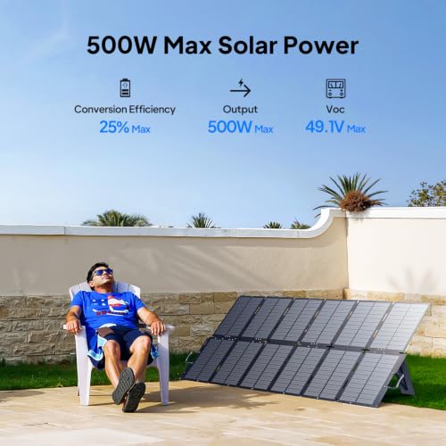Image of BLUETTI 500W Portable Solar Panel, 25% High Efficiency, IP67 Waterproof | for Power Station Elite 300 /Elite 400 /Apex 300 with Adjustable Kickstand, Foldable Solar Power Backup for RV, Outdoor Camping