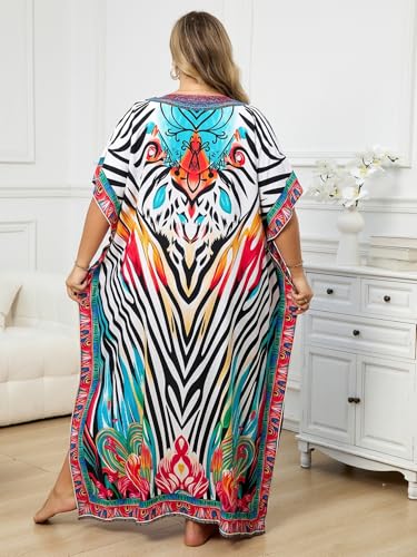Image of KECVOT Kaftan Dresses for Women V-Neck Print Swimsuit Cover Up Plus Size Beach Caftan Lounge Dress