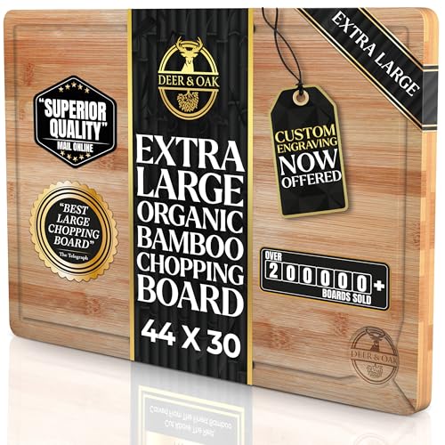 Deer & Oak - X-Large Cutting Board 44 X 30 x 2cm Pre-Oiled Wooden Bamboo Chopping Board for Carving Meat Fish Vegetables Fruits Cheese Bread
